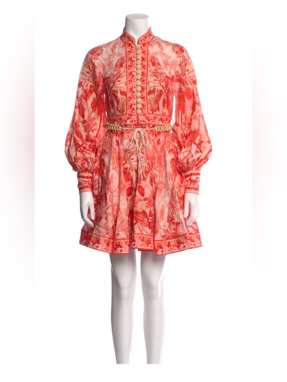 Zimmermann Postcard Puff-Sleeve Mini Dress Floral Mini Dress Red & Pink